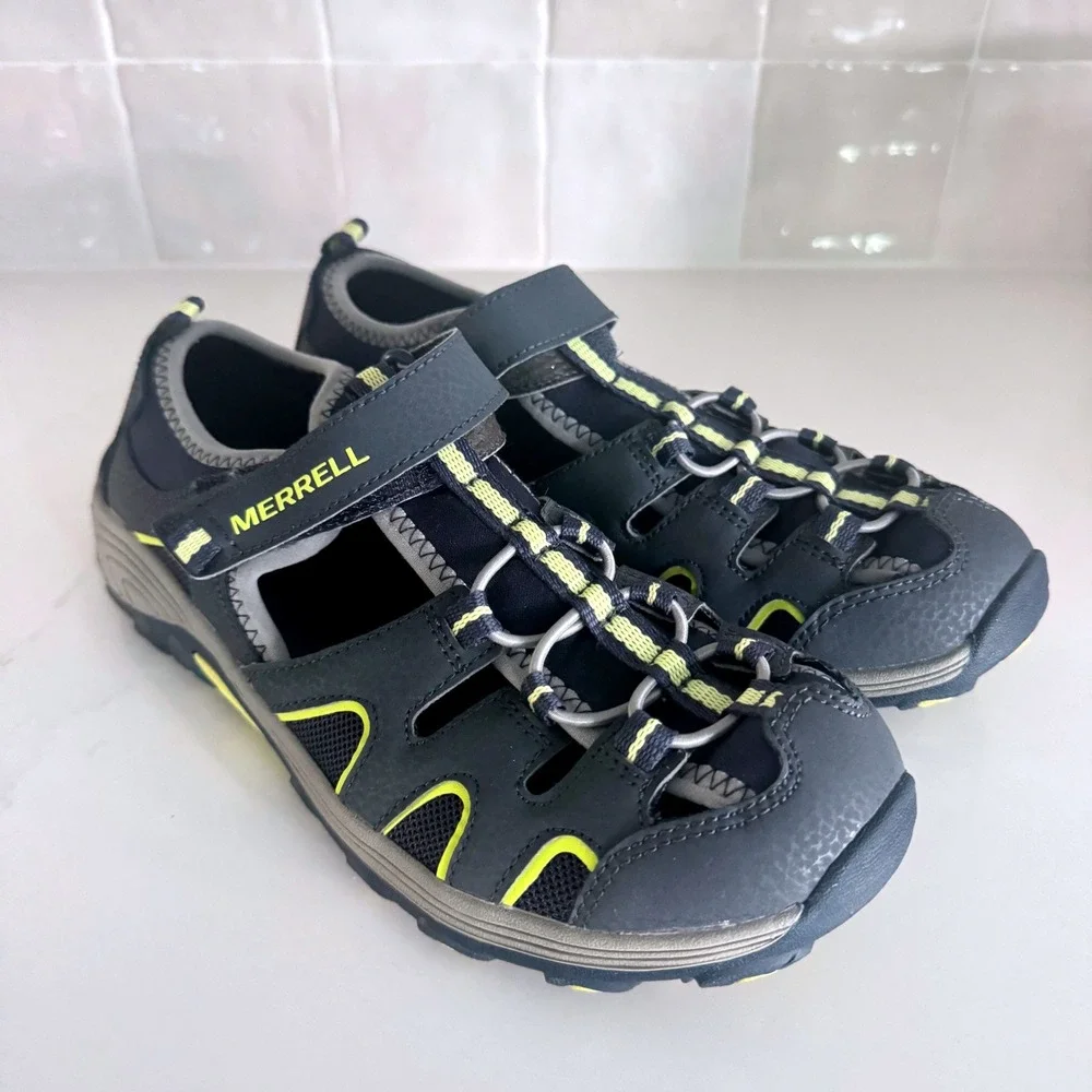 Merrell Hydro Hiker Sandal Kids Size 6 Grey Yellow Water Shoe Hiking Athletic